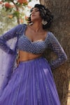 Shop_Irrau by Samir Mantri_Purple Net Embroidered Sequins Sweetheart Neck Bridal Lehenga Set _Online_at_Aza_Fashions