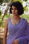 Buy_Irrau by Samir Mantri_Purple Net Embroidered Sequins Round Geometric Saree With Blouse _Online