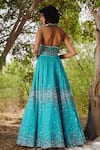 Shop_Irrau By Samir Mantri_Blue Net, Georgette Sequins, Beads Halter Floral Embroidered Bridal Lehenga Set _at_Aza_Fashions