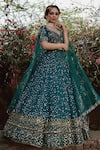 Buy_Irrau by Samir Mantri_Green Net Embroidered Sequins Sweetheart Neck Floral Bridal Lehenga Set _at_Aza_Fashions