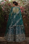 Shop_Irrau by Samir Mantri_Green Net Embroidered Sequins Sweetheart Neck Floral Bridal Lehenga Set _at_Aza_Fashions