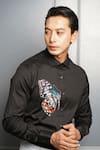 Shop_Avalipt_Black 100% Cotton Hand Painted Butterfly Motif Morph Shirt_at_Aza_Fashions
