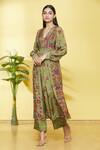 Buy Shikhha Goyal Green Kurta- Habutai Silk Printed Floral V Neck Kalidar And Pant Set at Aza Fashions Buy_Shikhha Goyal_Green Kurta- Habutai Silk Printed Floral V Neck Kalidar And Pant Set_at_Aza_Fashions