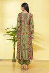 Shop Shikhha Goyal Green Kurta- Habutai Silk Printed Floral V Neck Kalidar And Pant Set at Aza Fashions Shop_Shikhha Goyal_Green Kurta- Habutai Silk Printed Floral V Neck Kalidar And Pant Set_at_Aza_Fashions