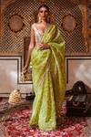 Buy_Itrh_Green Silk Organza, Lampi Gota Scoop Neck Embroidered Saree With Blouse_at_Aza_Fashions