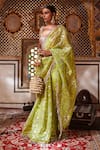 Shop_Itrh_Green Lampi Gota Embroidered Saree With Blouse_at_Aza_Fashions
