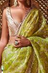 Shop_Itrh_Green Silk Organza, Lampi Gota Scoop Neck Embroidered Saree With Blouse_Online_at_Aza_Fashions