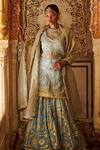 Buy_Itrh_Blue , Brocade, Chanderi Embroidered Kurta Sharara Set_at_Aza_Fashions