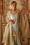 Itrh_Blue , Brocade, Chanderi Embroidered Kurta Sharara Set_Online_at_Aza_Fashions