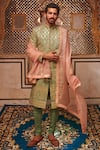 Buy_Itrh_Green Linen Gota Embroidered Sherwani Set_at_Aza_Fashions