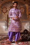 Buy_Itrh_Purple Silk Chanderi Embroidered Gota Patti Sherwani And Salwar Set  _at_Aza_Fashions