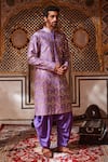 Itrh_Purple Silk Chanderi Embroidered Gota Patti Sherwani And Salwar Set  _Online_at_Aza_Fashions