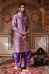 Buy_Itrh_Purple Silk Chanderi Embroidered Gota Patti Sherwani And Salwar Set  _Online_at_Aza_Fashions