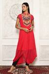 Buy_Aryavir Malhotra_Coral Kurta Georgette Embroidered Pleated Cowl Draped And Pant Set _at_Aza_Fashions