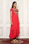 Aryavir Malhotra_Coral Kurta Georgette Embroidered Pleated Cowl Draped And Pant Set _Online_at_Aza_Fashions