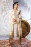 Buy_Soniya G_White Silk Blend Tie And Dye & Embellishment Beads V Neck Kurta Pant Set _at_Aza_Fashions