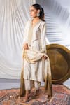 Buy_Soniya G_White Silk Blend Tie And Dye & Embellishment Beads V Neck Kurta Pant Set _Online_at_Aza_Fashions