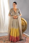 Buy_Soniya G_Grey Silk Blend And Embellishment Foil V Neck Ombre Lehenga Set _at_Aza_Fashions