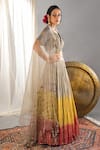 Soniya G_Grey Silk Blend And Embellishment Foil V Neck Ombre Lehenga Set _Online_at_Aza_Fashions