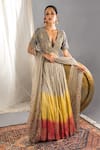 Buy_Soniya G_Grey Silk Blend And Embellishment Foil V Neck Ombre Lehenga Set _Online_at_Aza_Fashions