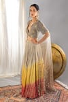 Soniya G_Grey Silk Blend And Embellishment Foil V Neck Ombre Lehenga Set _at_Aza_Fashions