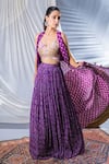 Buy_Soniya G_Purple Georgette And Embellishment Geometric V Neck Cape Lehenga Set _at_Aza_Fashions