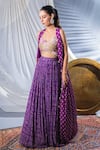 Buy_Soniya G_Purple Georgette And Embellishment Geometric V Neck Cape Lehenga Set _Online_at_Aza_Fashions