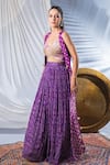 Shop_Soniya G_Purple Georgette And Embellishment Geometric V Neck Cape Lehenga Set _Online_at_Aza_Fashions