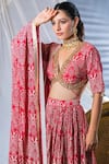 Shop_Soniya G_Red Chanderi And Embellishment Floral V Neck Bridal Lehenga Set _Online_at_Aza_Fashions