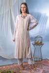 Buy_Soniya G_White Georgette Tie And Dye & Embellishment Beads Round Kurta & Pant Set _at_Aza_Fashions