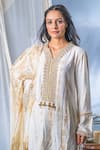 Soniya G_White Georgette Tie And Dye & Embellishment Beads Notched Kurta Pant Set _Online_at_Aza_Fashions