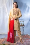 Buy_Soniya G_Beige Silk Blend Embellishment Sequin And Mirror Round Kurta Harem Pant Set _at_Aza_Fashions