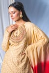 Buy_Soniya G_Beige Silk Blend Embellishment Sequin And Mirror Round Kurta Harem Pant Set _Online_at_Aza_Fashions