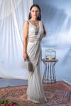 Buy_Soniya G_White Georgette Embellishment Cutdana Scoop Neck Pre-draped Saree With Blouse _at_Aza_Fashions