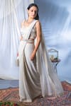 Buy_Soniya G_White Georgette Embellishment Cutdana Scoop Neck Pre-draped Saree With Blouse _Online_at_Aza_Fashions