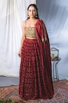 Buy_Soniya G_Red Lucknowi Embroidery Thread Square Neck Cape Lehenga Set _Online_at_Aza_Fashions