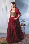 Buy_Soniya G_Red Lucknowi Embroidery Thread Square Neck Cape Lehenga Set _at_Aza_Fashions