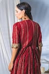 Soniya G_Red Lucknowi Embroidery Thread Square Neck Cape Lehenga Set _at_Aza_Fashions