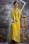 Buy_Sunita Nagi_Yellow Anarkali Linen Satin, Dupatta Net, Inner Embroidered Front Slit With _at_Aza_Fashions