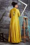 Shop_Sunita Nagi_Yellow Anarkali Linen Satin, Dupatta Net, Inner Embroidered Front Slit With _at_Aza_Fashions