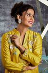Sunita Nagi_Yellow Anarkali Linen Satin, Dupatta Net, Inner Embroidered Front Slit With _at_Aza_Fashions
