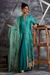 Buy_Sunita Nagi_Blue Anarkali Linen Satin, Dupatta Net, Inner Embroidered Front Slit With _at_Aza_Fashions