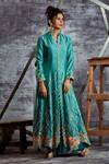 Sunita Nagi_Blue Anarkali Linen Satin, Dupatta Net, Inner Embroidered Front Slit With _Online_at_Aza_Fashions