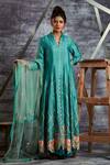 Buy_Sunita Nagi_Blue Anarkali Linen Satin, Dupatta Net, Inner Embroidered Front Slit With _Online_at_Aza_Fashions