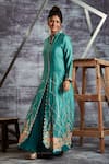 Shop_Sunita Nagi_Blue Anarkali Linen Satin, Dupatta Net, Inner Embroidered Front Slit With _Online_at_Aza_Fashions