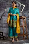 Buy_Sunita Nagi_Blue Georgette, Dupion Silk Mirror Work, Badla Embroidered Anarkali Palazzo Set _at_Aza_Fashions