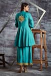 Shop_Sunita Nagi_Blue Georgette, Dupion Silk Mirror Work, Badla Embroidered Anarkali Palazzo Set _at_Aza_Fashions