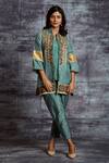 Sunita Nagi_Grey Dupion Silk Mirror , Thread Round Cross Stitch Jacket Pant Set _Online_at_Aza_Fashions