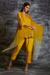 Sunita Nagi_Yellow Dupion Silk, Spun Silk, Shaded Georgette Floral Embroidered And Pant Set _Online_at_Aza_Fashions
