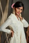 Buy_Sunita Nagi_White Semi Pure Lucknowi Embroidery Sequin V Neck Chikankari Kurta Palazzo Set _Online_at_Aza_Fashions